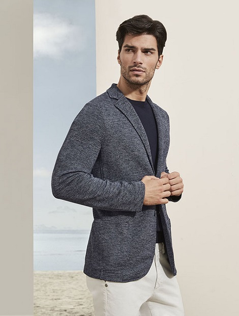 Herringbone knit jacket and Sea Island cotton knit t-shirt