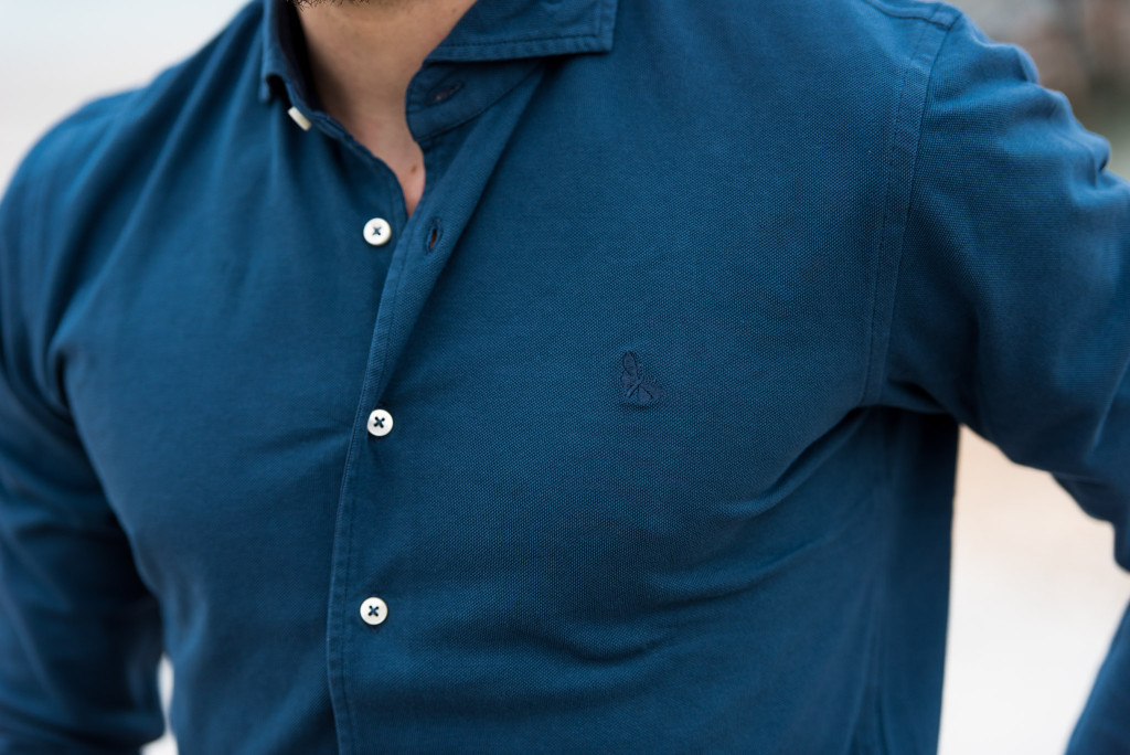 Polo shirt vintage piquet blue denim detail