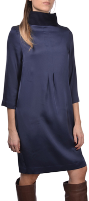Picture of KNIT RIBBED COLLAR SILK DRESS