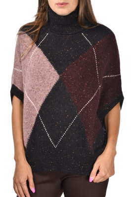 Picture of SLUB ARGYLE PATTERNED TURTLENECK PONCHO