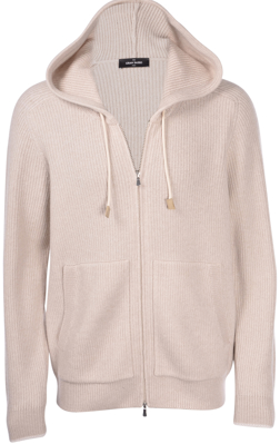 Immagine di CARDIGAN ZIP IN CASHMERE A COSTE CON CAPPUCCIO