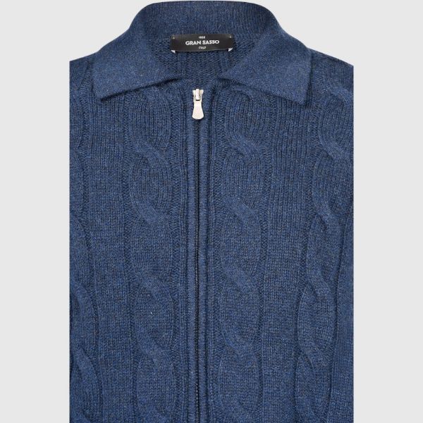 Immagine di Full zip in cashmere a trecce e coste