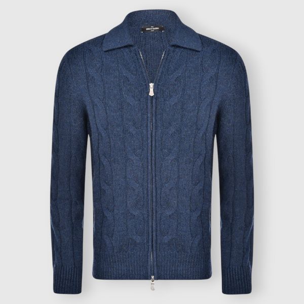 Immagine di Full zip in cashmere a trecce e coste