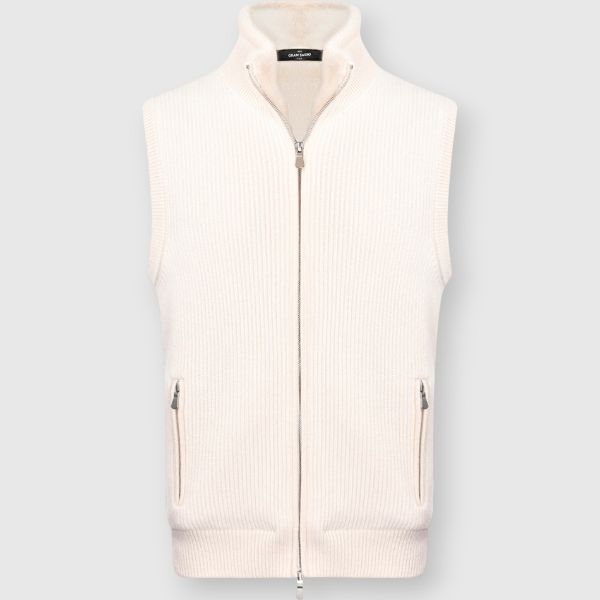 Picture of Eco-fur and cashmere ribbed sleeveless jacket