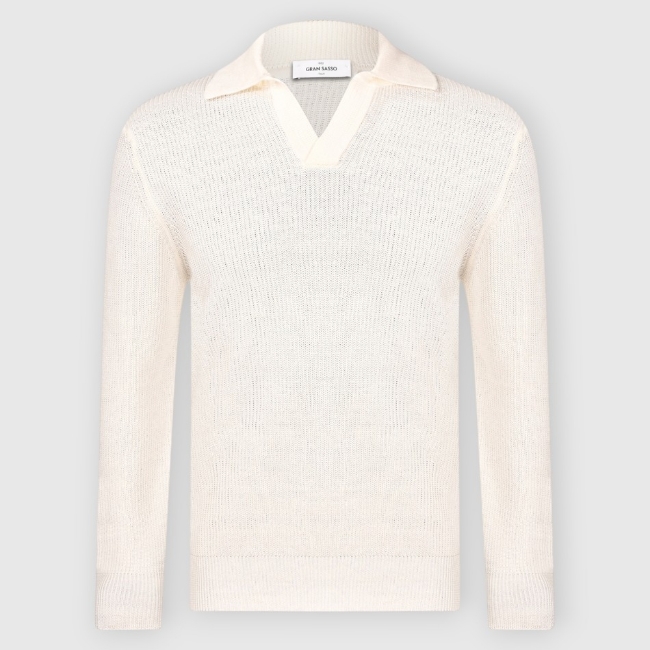 トップス Gran Sasso white cotton knit polo Gran Sasso. Lace Knit Shirt | Gran Sasso