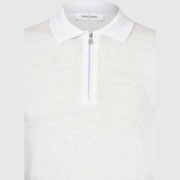 Picture of Vertical micro-striped knit polo zip