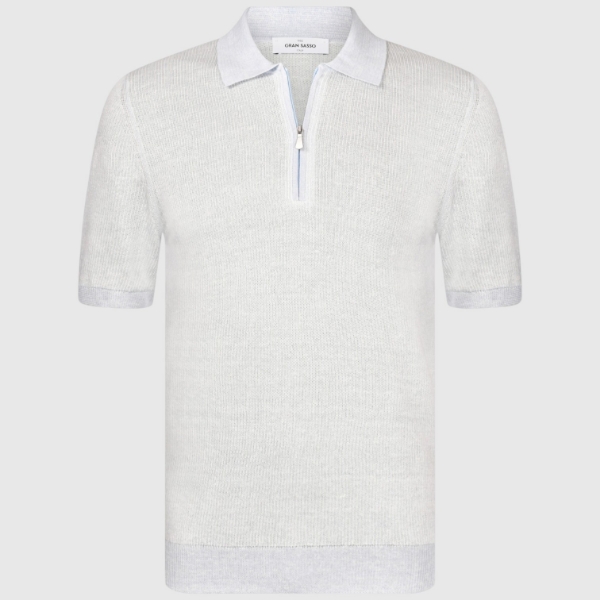 Picture of Vertical micro-striped knit polo zip