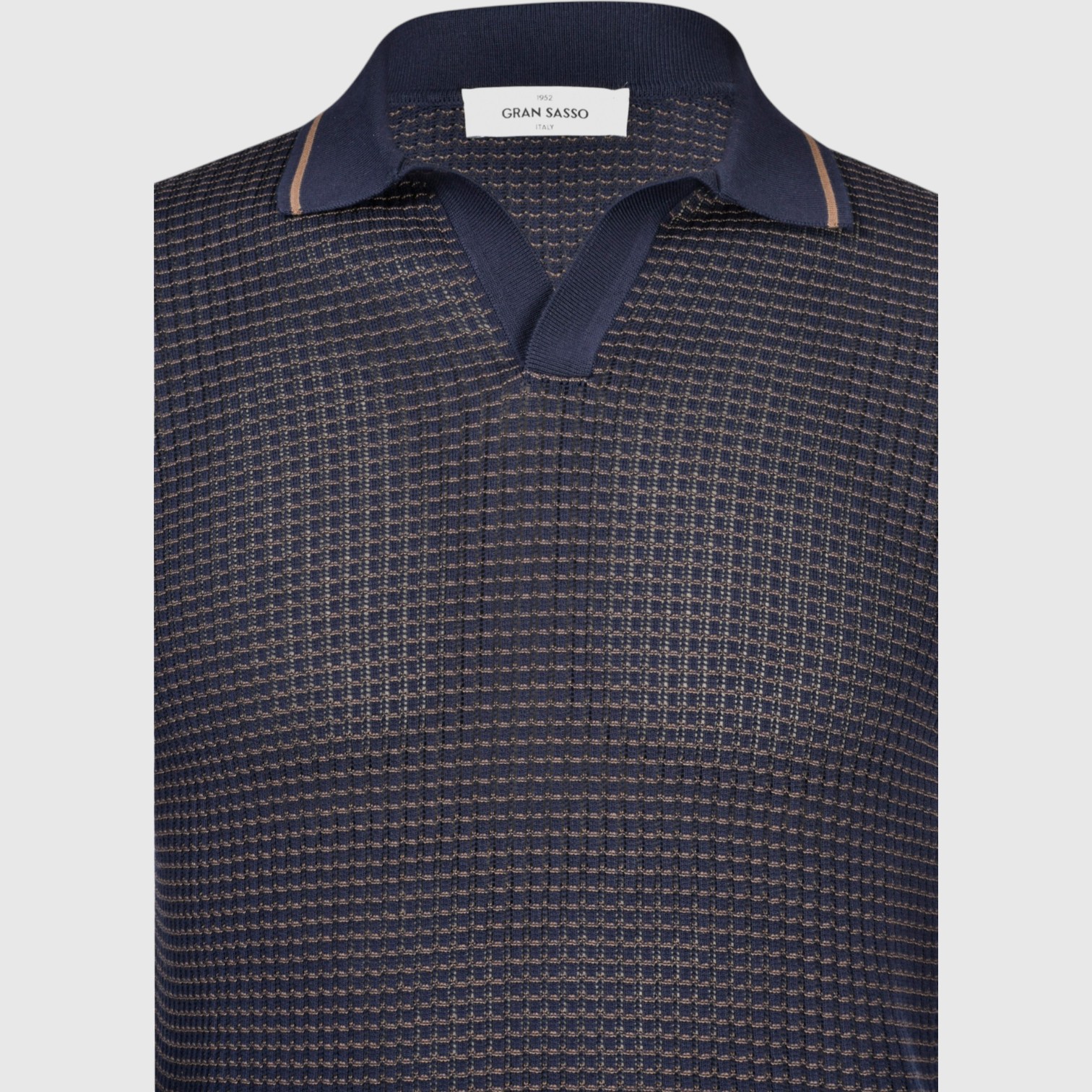 Gran Sasso. Bicolor Perforated Knit Polo Skipper | Gran Sasso