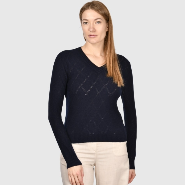 Picture of Diamond-pattern openwork stitch cashmere v-neck