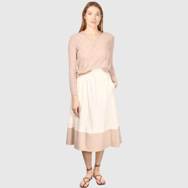Picture of Diamond-pattern openwork stitch cashmere v-neck