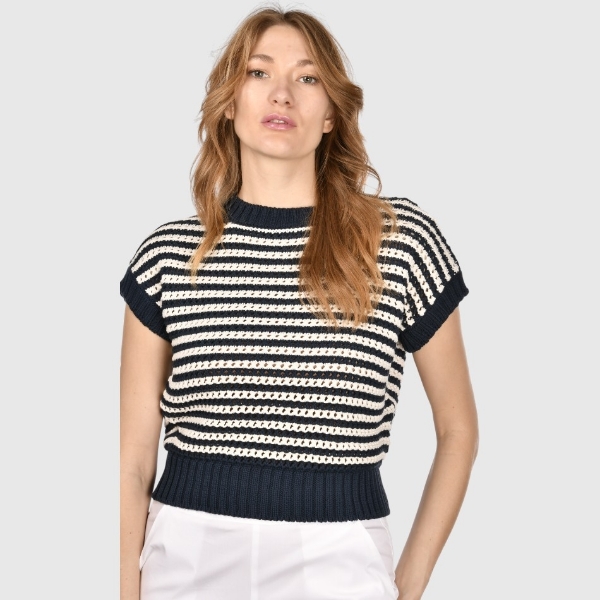 Immagine di T-shirt in maglia traforata bicolor