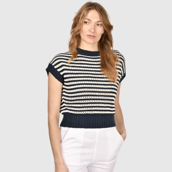 Immagine di T-shirt in maglia traforata bicolor