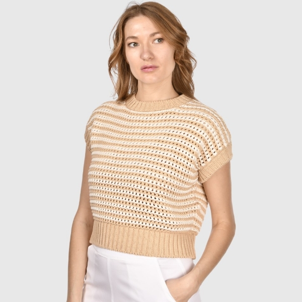 Picture of Bicolor openwork stitch knit t-shirt