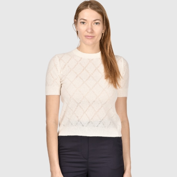 Picture of Diamond-pattern openwork stitch cashmere knitted t-shirt
