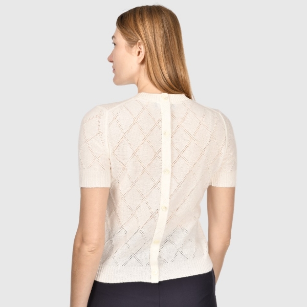 Picture of Diamond-pattern openwork stitch cashmere knitted t-shirt
