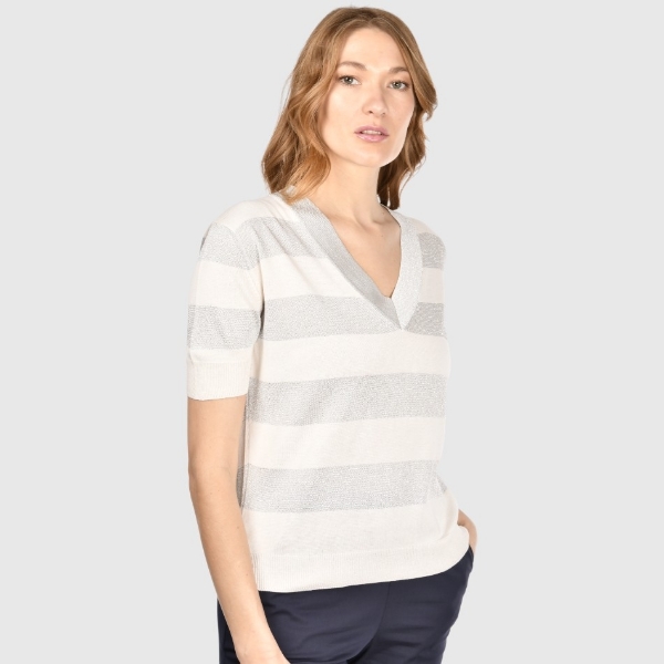 Picture of Striped v-neck knit t-shirt