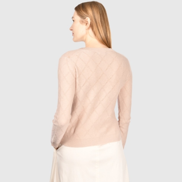 Picture of Diamond-pattern openwork stitch cashmere v-neck