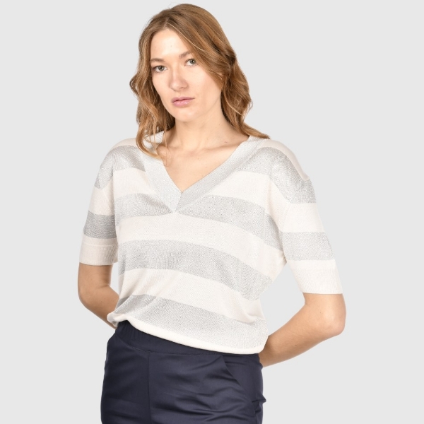 Picture of Striped v-neck knit t-shirt
