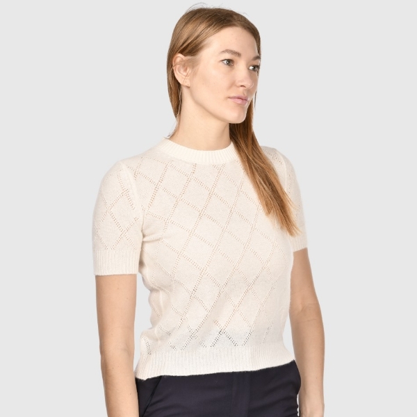 Picture of Diamond-pattern openwork stitch cashmere knitted t-shirt