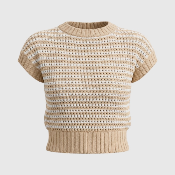 Picture of Bicolor openwork stitch knit t-shirt