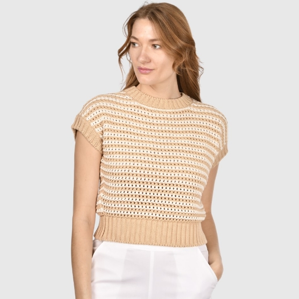 Picture of Bicolor openwork stitch knit t-shirt