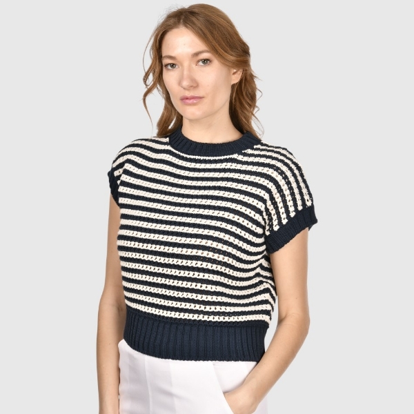 Immagine di T-shirt in maglia traforata bicolor