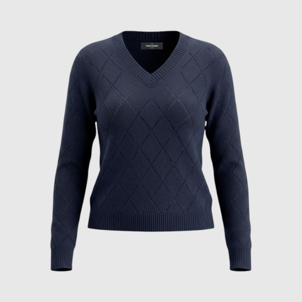 Picture of Diamond-pattern openwork stitch cashmere v-neck