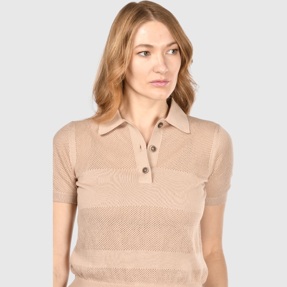 Gran Sasso. Knitted Polo with Openwork Design in Pure Cotton