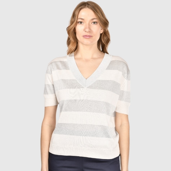 Picture of Striped v-neck knit t-shirt