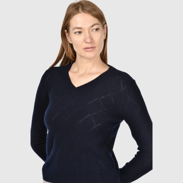Picture of Diamond-pattern openwork stitch cashmere v-neck