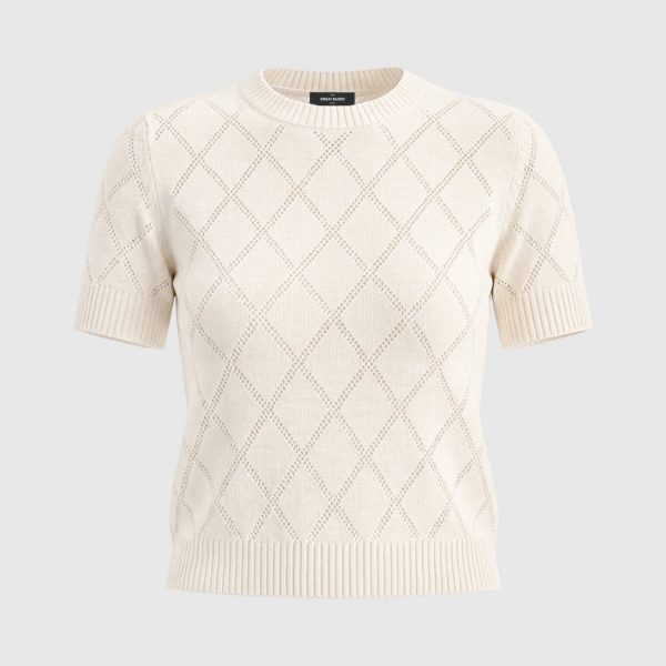 Picture of Diamond-pattern openwork stitch cashmere knitted t-shirt