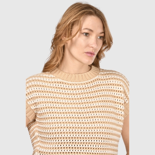 Picture of Bicolor openwork stitch knit t-shirt