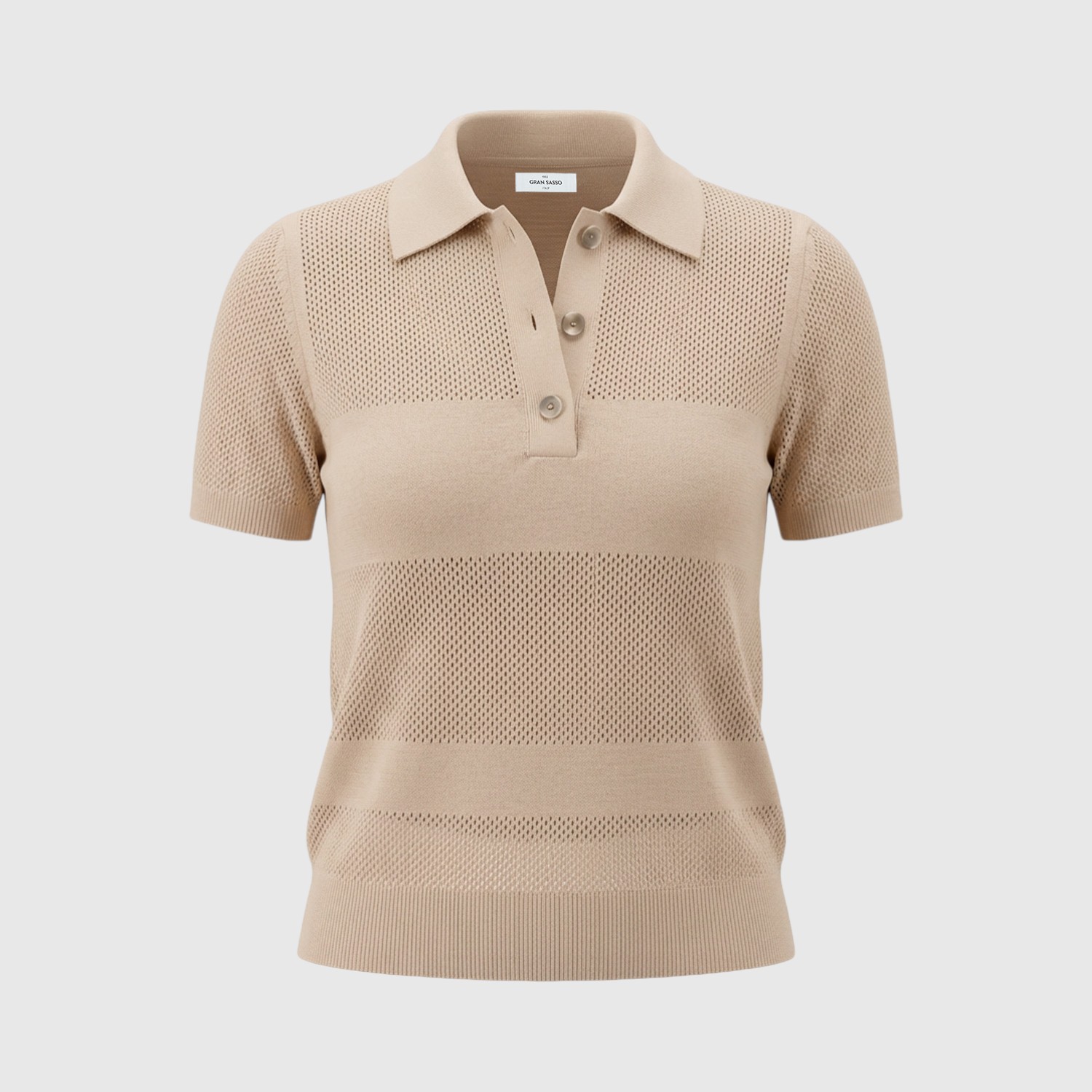 Gran Sasso. Knitted Polo with Openwork Design in Pure Cotton