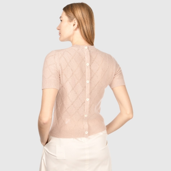 Picture of Diamond-pattern openwork stitch cashmere knitted t-shirt