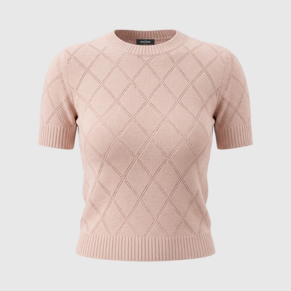 Picture of Diamond-pattern openwork stitch cashmere knitted t-shirt