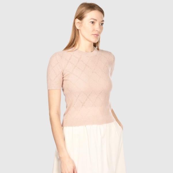 Picture of Diamond-pattern openwork stitch cashmere knitted t-shirt