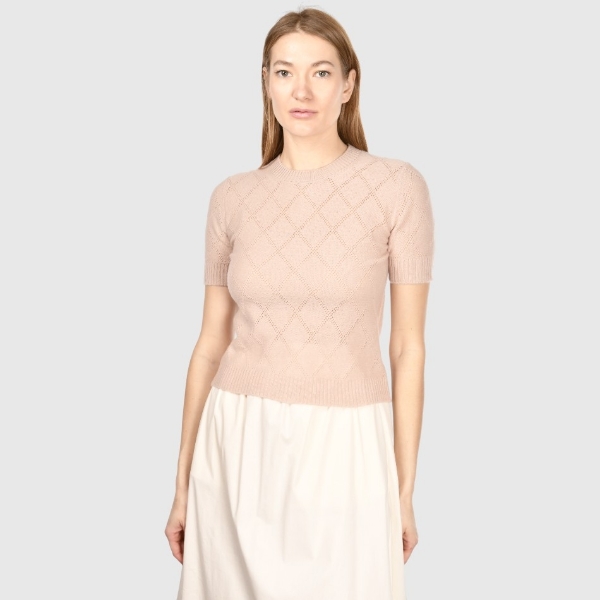 Picture of Diamond-pattern openwork stitch cashmere knitted t-shirt
