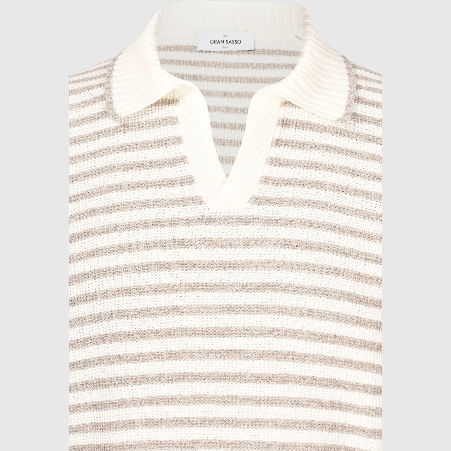 Gran Sasso. Striped Knit Polo Skipper in Linen and Cotton | Gran Sasso
