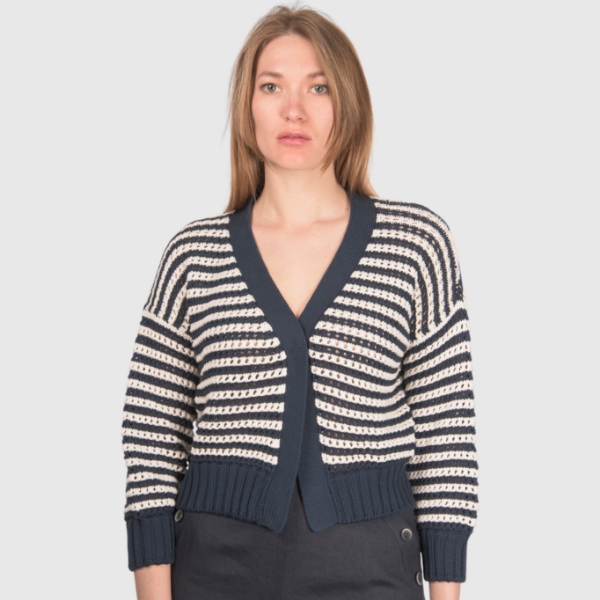 Picture of Striped openwork stitch cardigan