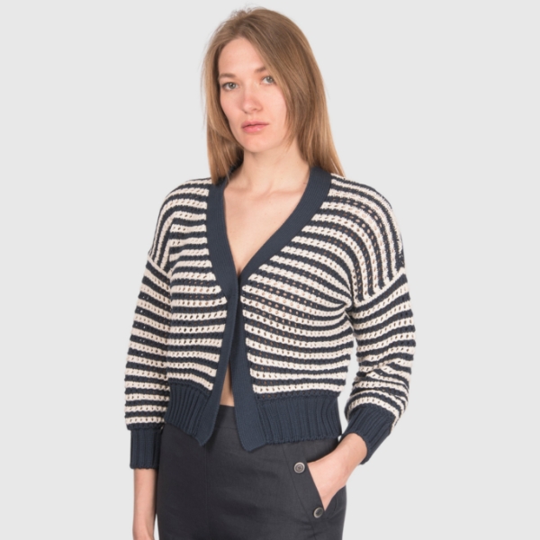 Picture of Striped openwork stitch cardigan