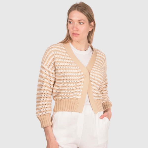 Immagine di Cardigan traforato bicolore a righe