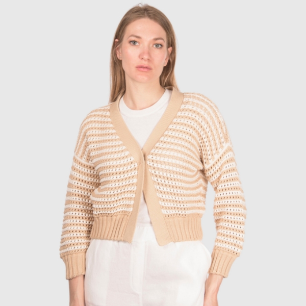 Immagine di Cardigan traforato bicolore a righe