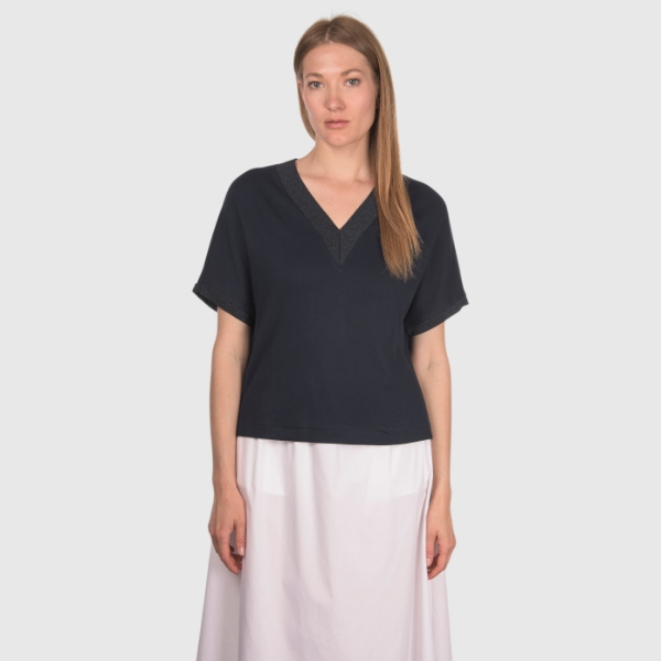 Immagine di T-shirt jersey scollo a v con lurex