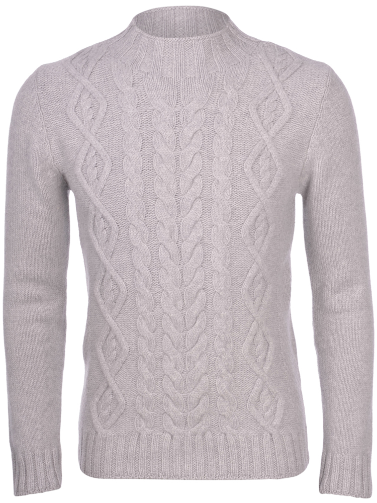 Air wool mock neck with a vertical cable-knit pattern