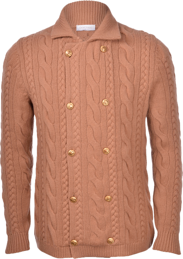 Super Geelong wool bomber double-breasted cable-knit jacket