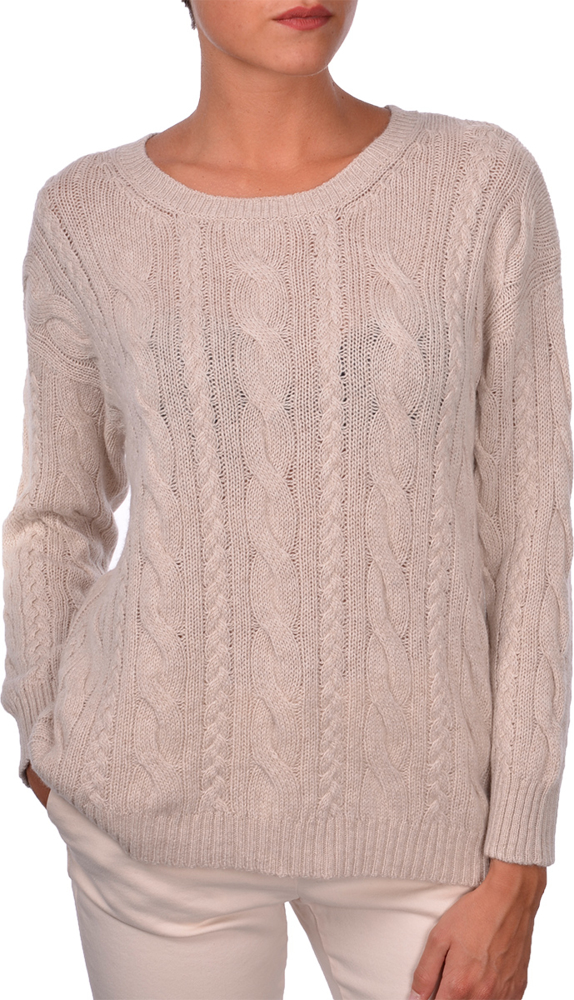 3-ply cable-knit pure cashmere crew neck