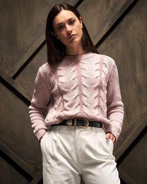 Crew neck sweater in cashmere blend with vanisè effect